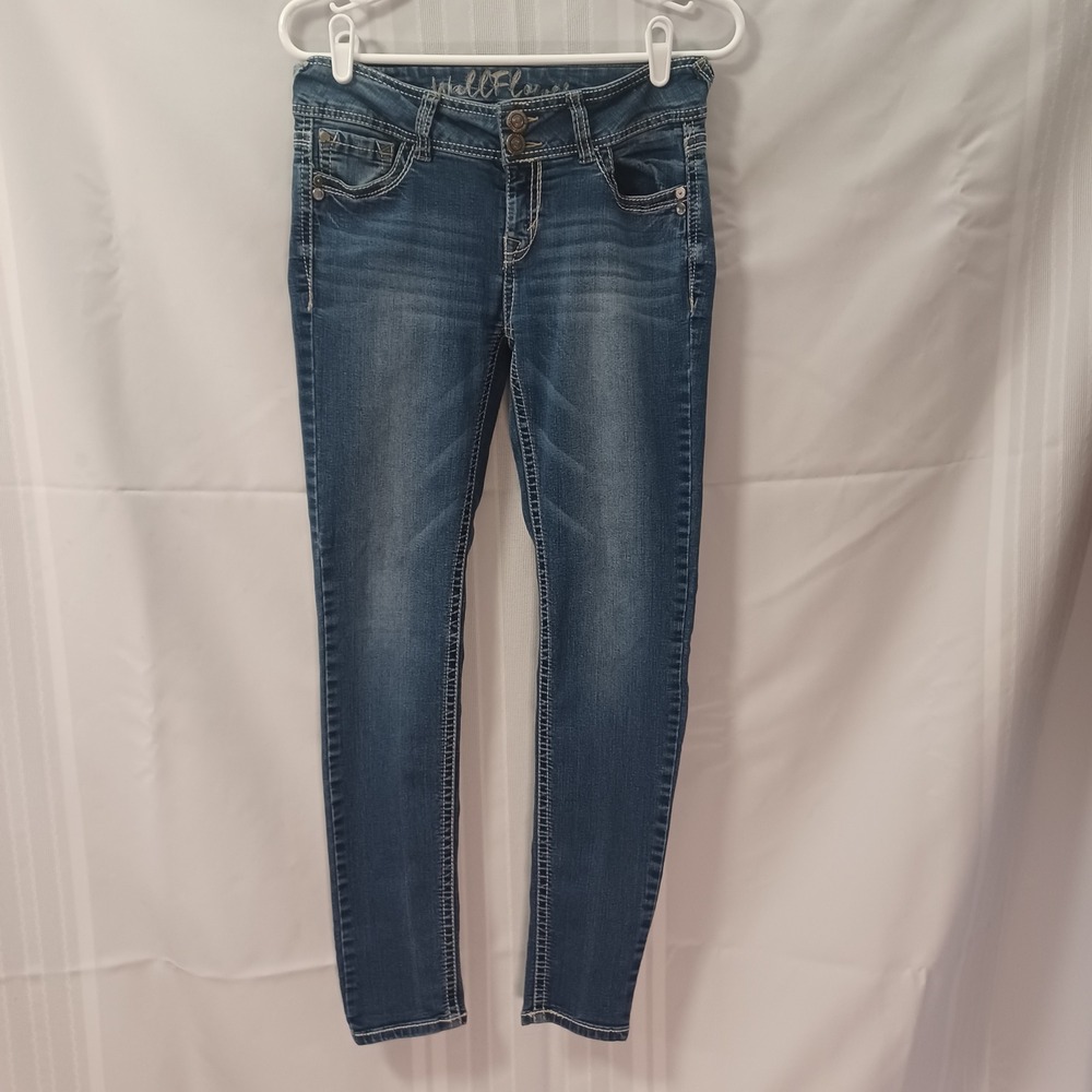 WallFlower Jeans Womens 30x29 Blue Luscious Curvy Skinny Thick Stitch Rhinestone